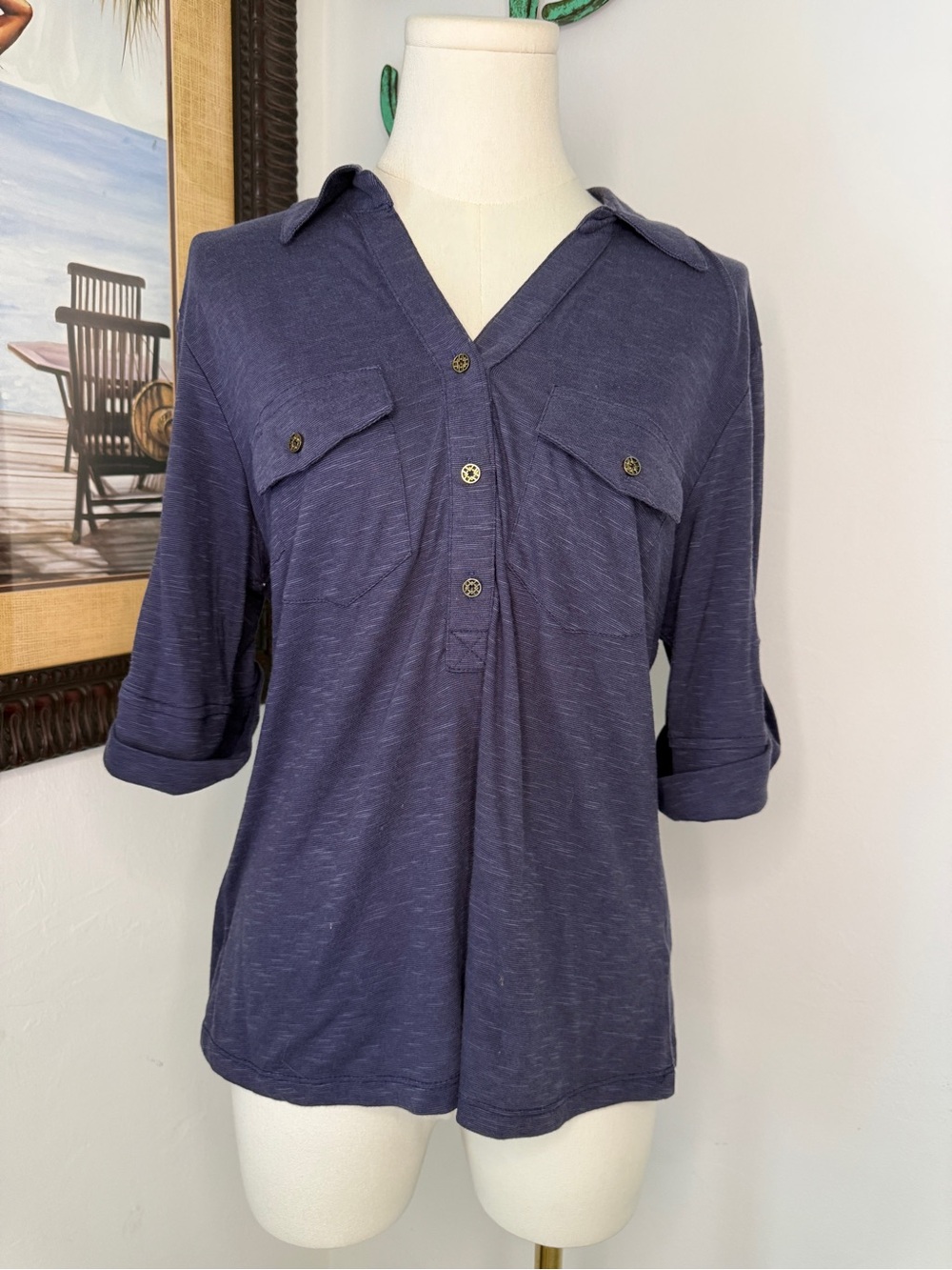 Coral Bay Navy Collared Roll-Tab Tunic